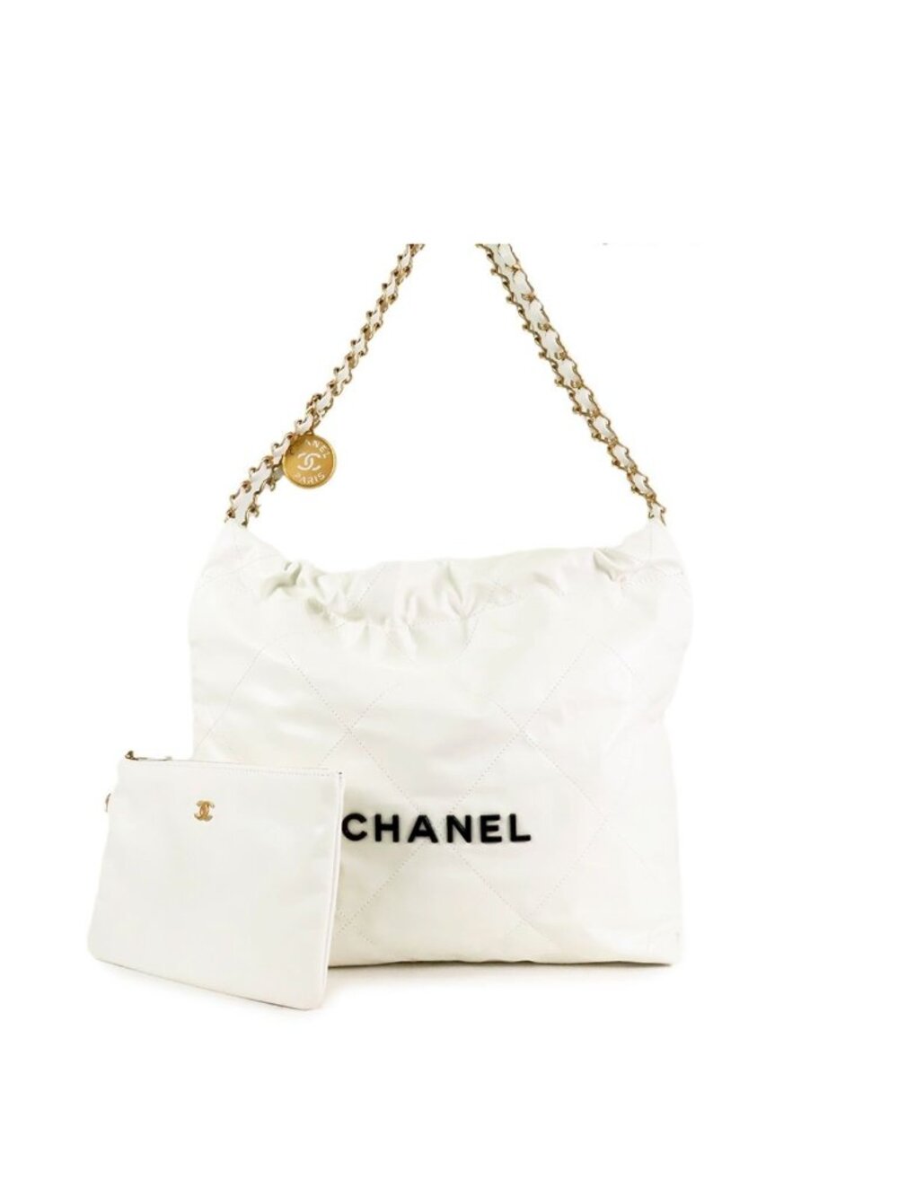 Chanel 22 Small White Gold Calfskin Shoulder Bag
